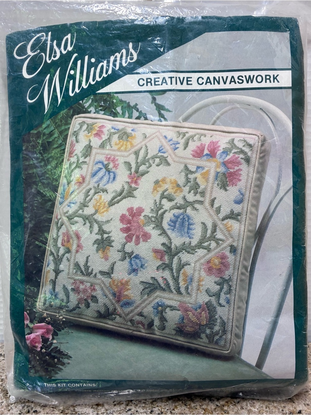 Elsa Williams Cream Floral Canvaswork Cushion Cover